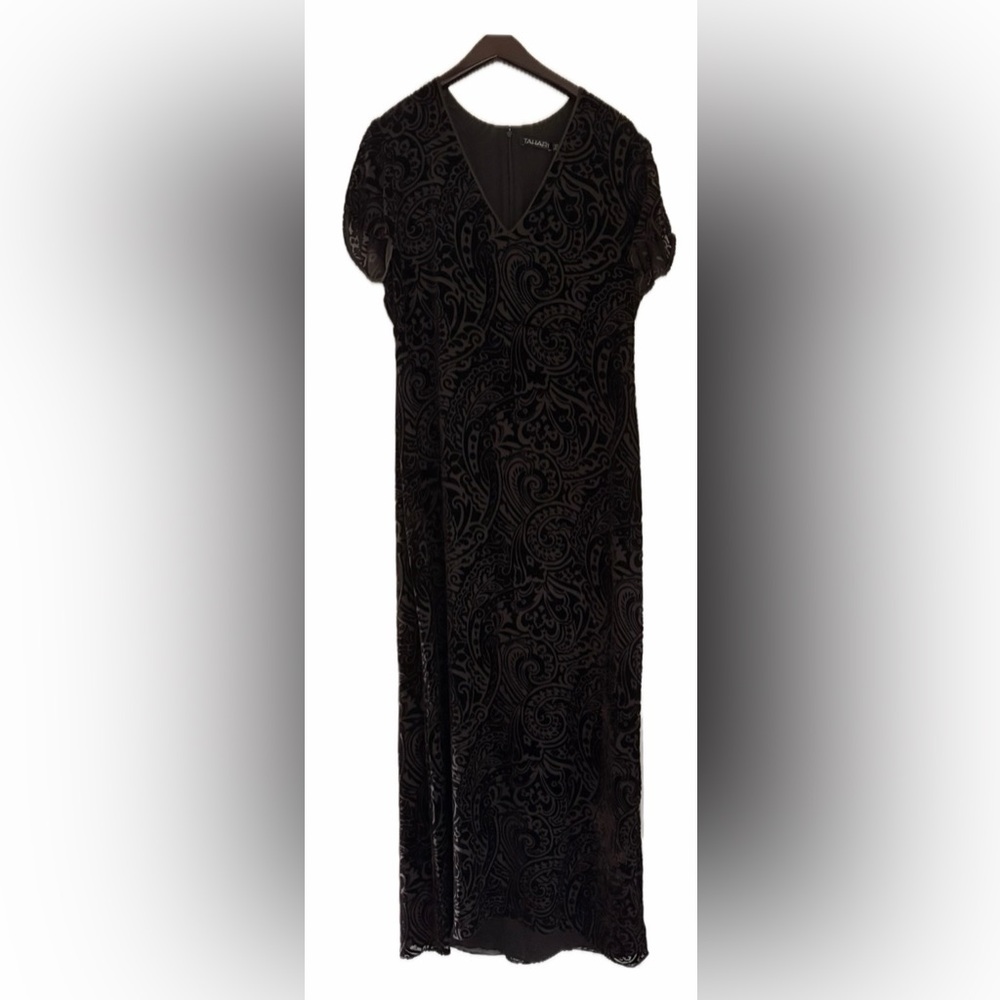 Vintage 1990s Tahari Burnout Velvet Evening Gown Brown Paisley Size 14 NWOT